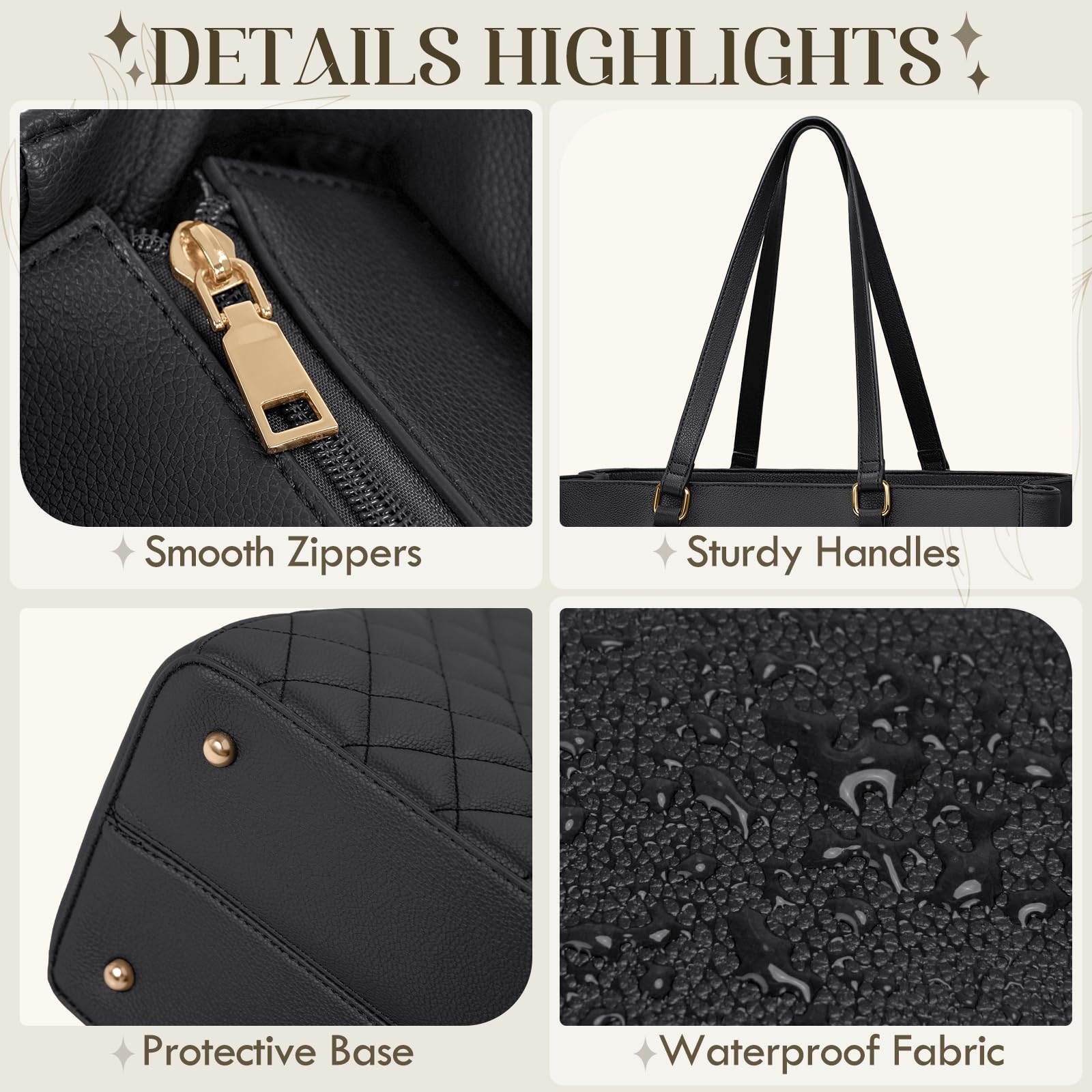 RAINSMORE Laptop Bags for Women 15.6 Inch Work Tote Bags with Clutch, Waterproof PU Leather Ladies Laptop Handbags for Office Business College Black — view 6