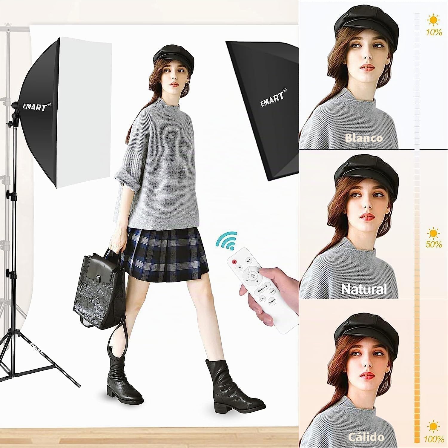 EMART Softbox de 50 x 70 cm, Kit de Iluminación LED Regulable de 85 W y 3000-6000K, Estudio Fotografico para Vídeo, Fotografía y Retratos de Estudio