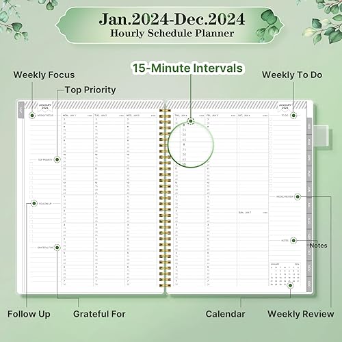 Miniatura 3 de Agenda semanal y mensual 2024 de 8.5 x 11 pulgadas, agenda grande, calendario 2024, con incrementos de 15 minutos, encuadernado en espiral,