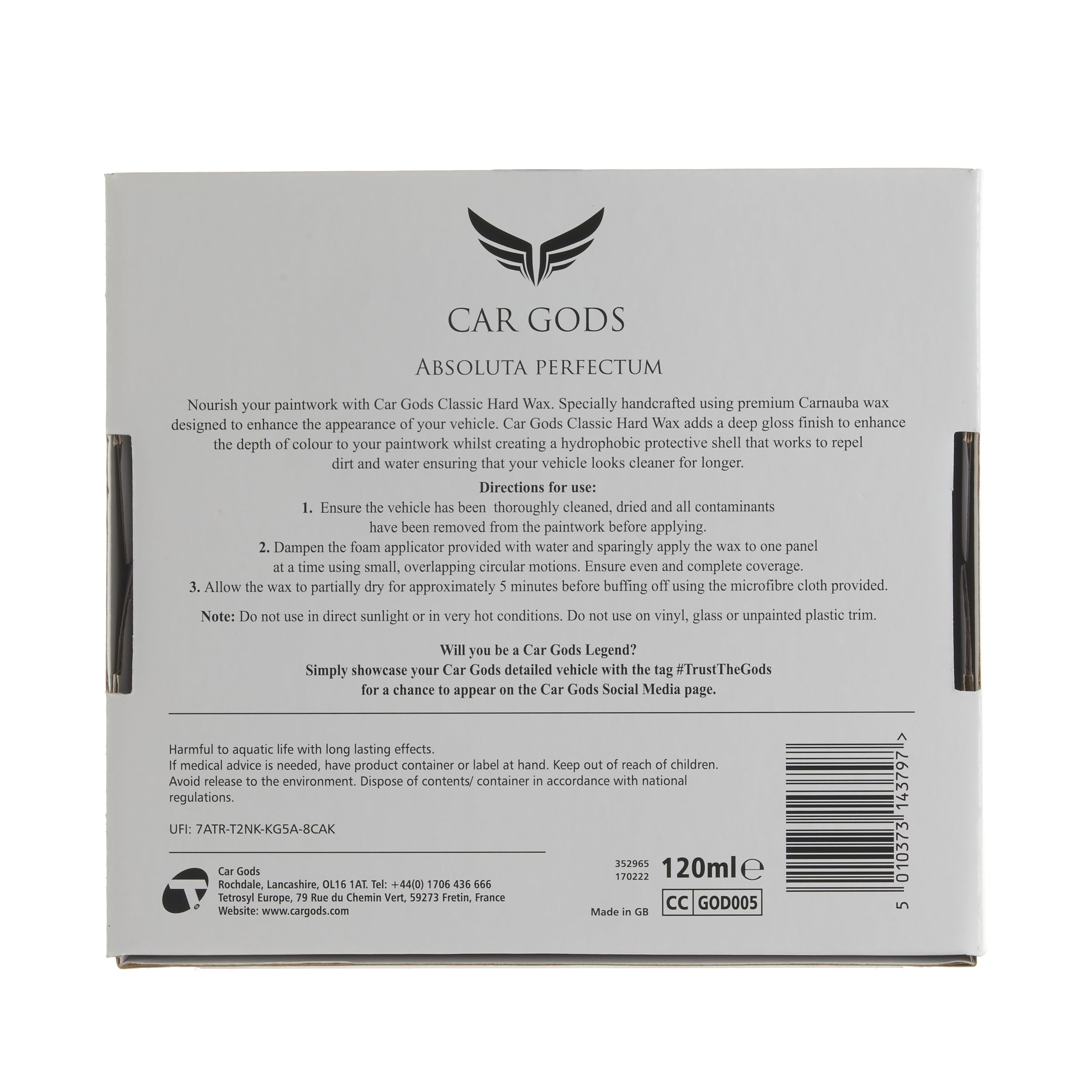 Car Gods Classic Hard Wax - Cera de carnauba - Ultimate Shield & Shine, 120 ml