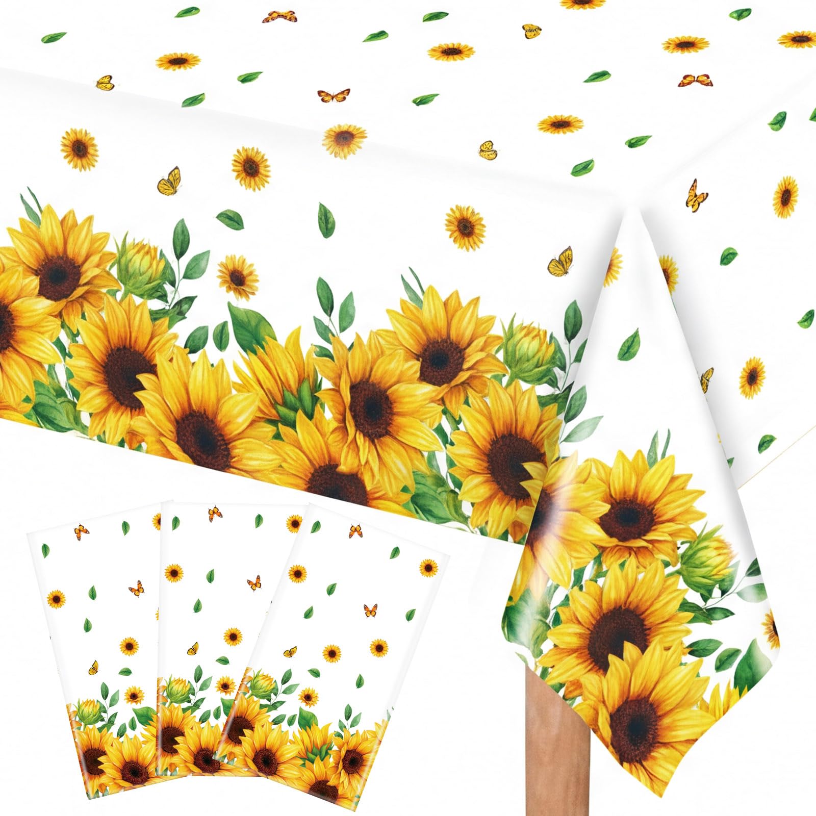 Ganeen 3 Pcs Sunflower Tablecloth Disposable Plastic, 54 x 108 Inch