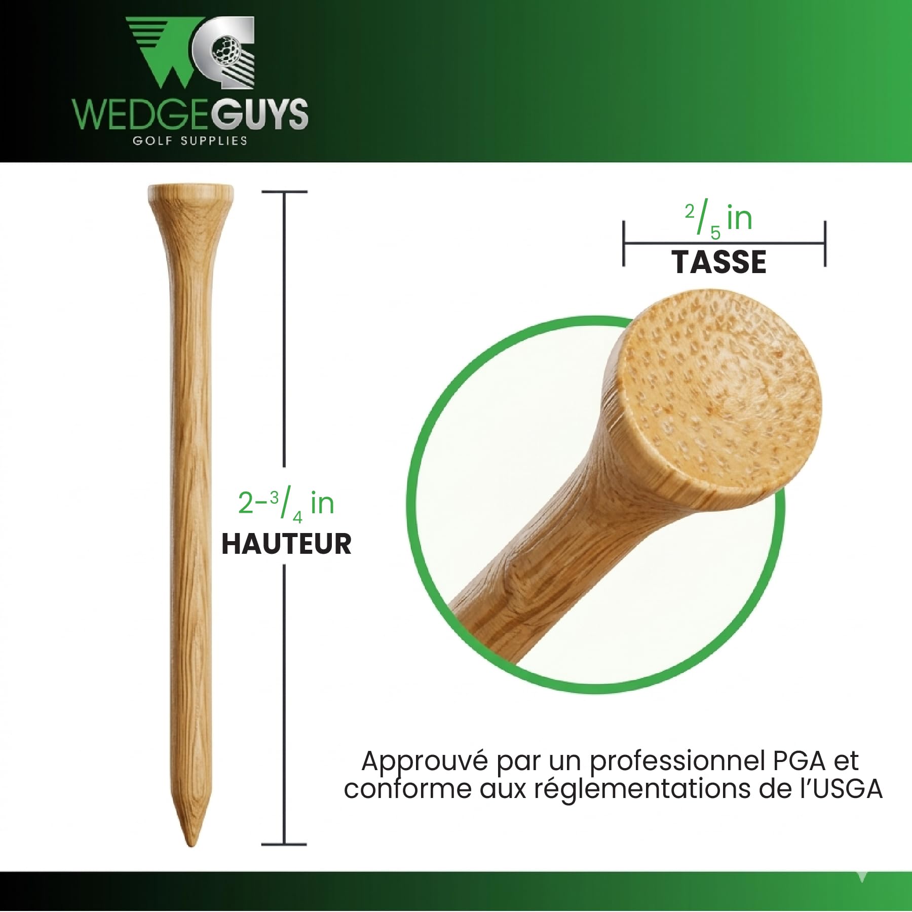 Wedge Guys Tees de Golf en Bambou Naturel - Tee de Golf Plus Résistants Que Le Bois - Accessoires de Golf de Haute Qualité - Approuvés par la PGA et l'USGA