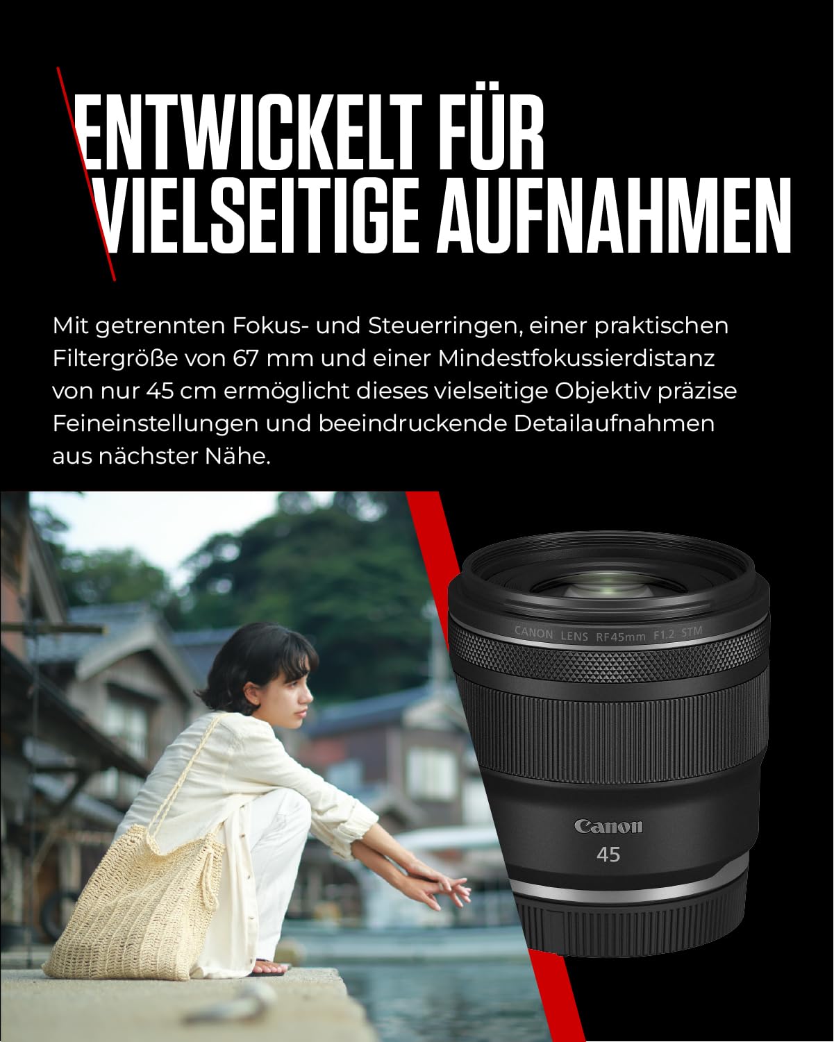 Canon Objektiv RF 45mm F1.2 STM – Festbrennweiten -Objektiv mit F1,2 Lichtstärke – ideal für Porträtfotografie – Kompatibel mit Canon EOS R System