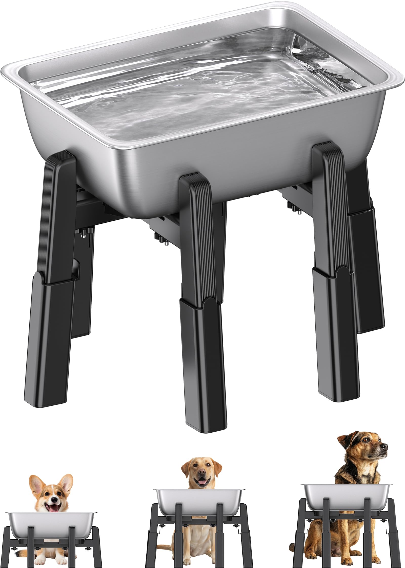 CZPET Wasserspender für Hunde, extra groß mit großem 5 l Edelstahlnapf, Halter für automatische Futterspender, Größe und Höhe verstellbar, erhöhter Ständer für Haustier-Futterspender, geeignet für
