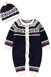 Newborn Baby Romper with Hat Clothes Set Infant Girl Boy Knitted Sweater Jumpsui - Compare price