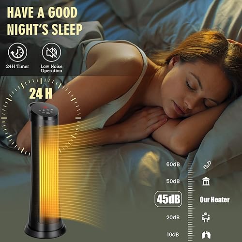 Miniatura 8 de Tangkula Calentador de espacio oscilante de 1500 W, calentador de torre PTC de cerámica de calentamiento rápido con termostato, control remoto, 3