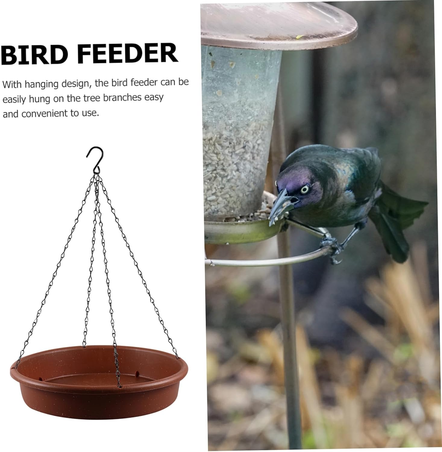 Decorative Hanging Bird Feeder and Outdoor Bird Bath Iron and PP Material Garden Platform Feeder for Patio Porch Balcony Easy to Fill and Clean Multipurpose Wildlife Supply