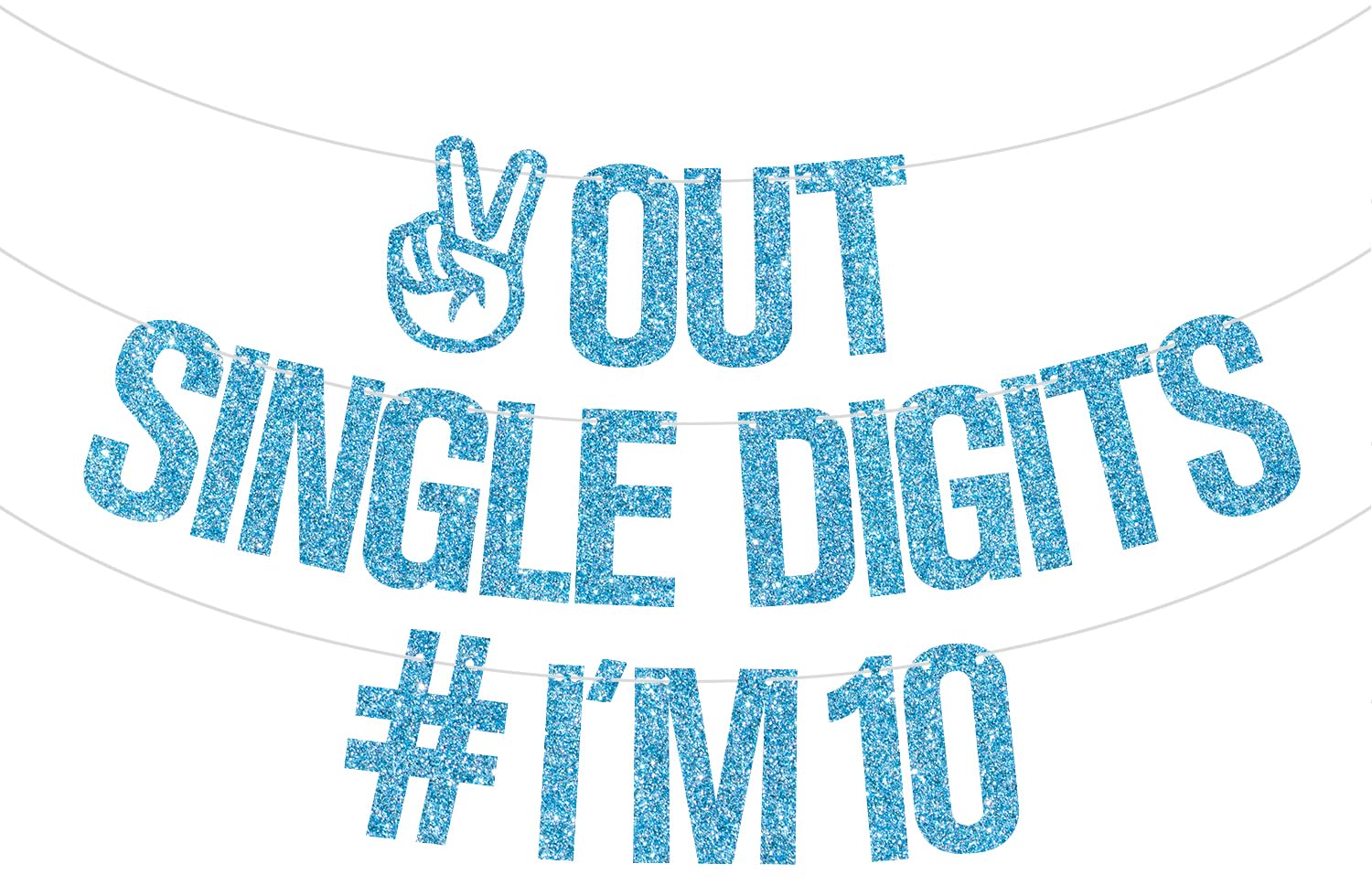 Out Single Digits I'm 10 Banner, Double Digits 10, Happy 10th Birthday Decorations for Boys/Girls, 10th Birthday Party Decorations Supplies, Baby Blue