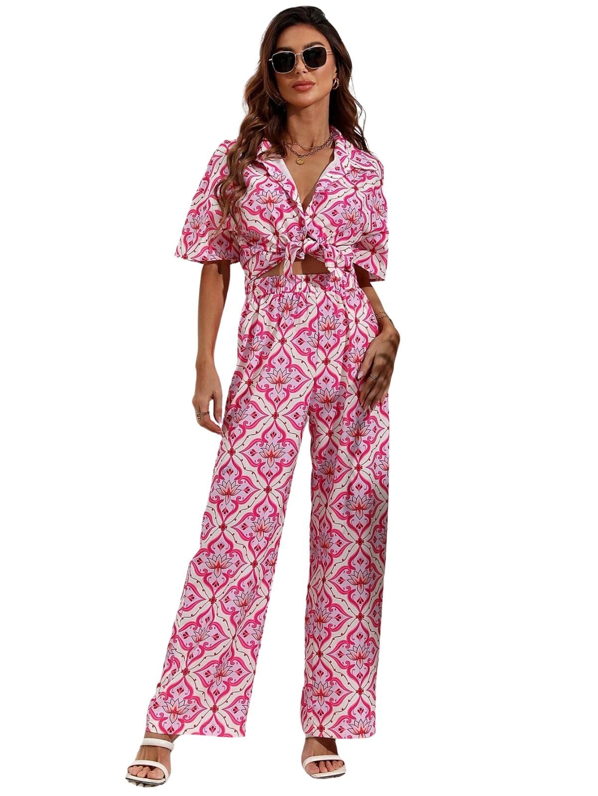 Leriya Fashion Womens Rayon Co Ord Set Regular Fit Regular (Lf-W1700&Tr796_Pink_M)