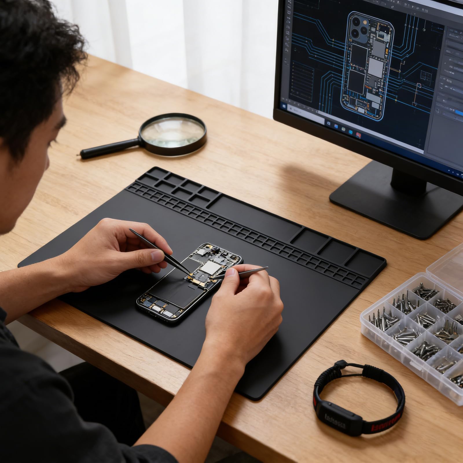 Tapis antistatique ESD pour l'électronique avec bracelet ESD et câble de terre, tapis de soudure ESD résistant à la chaleur, grande surface de travail pour ordinateur, ordinateur portable, téléphone