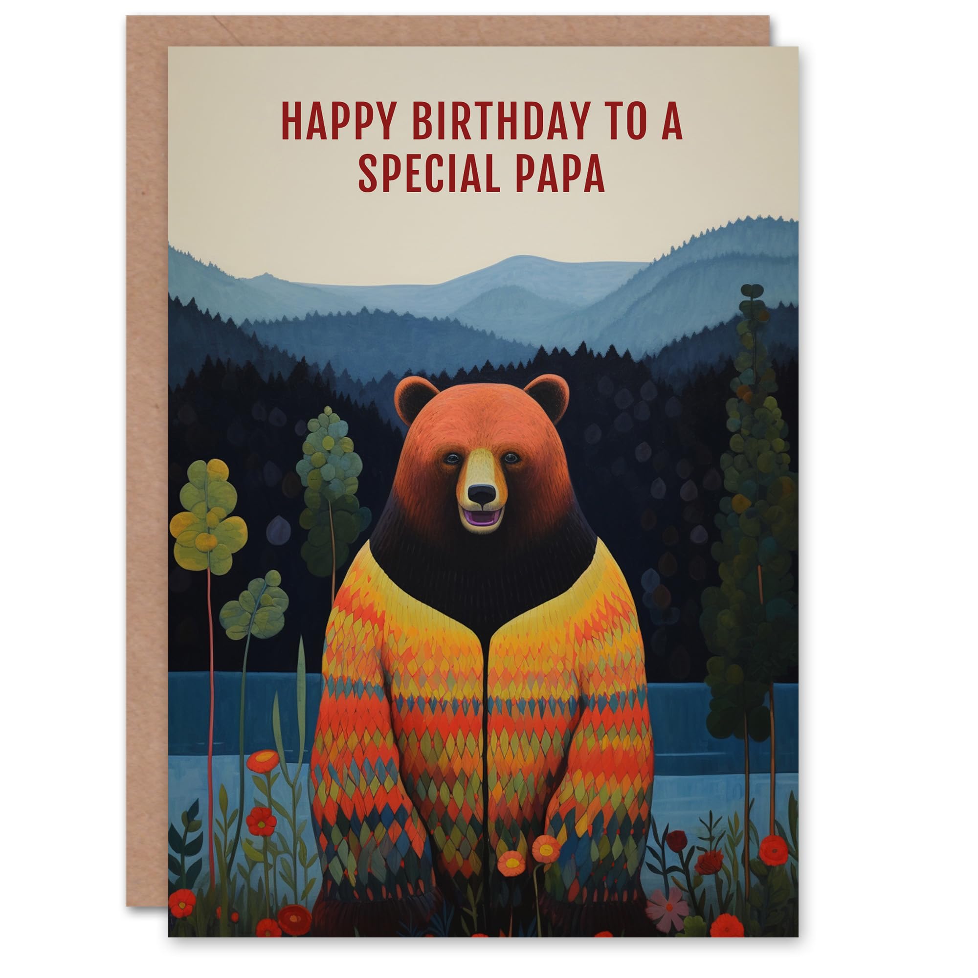 Artery8 Happy Birthday Card to a Special Papa Happy Hipster Hippie Bear Hippy Cardigan