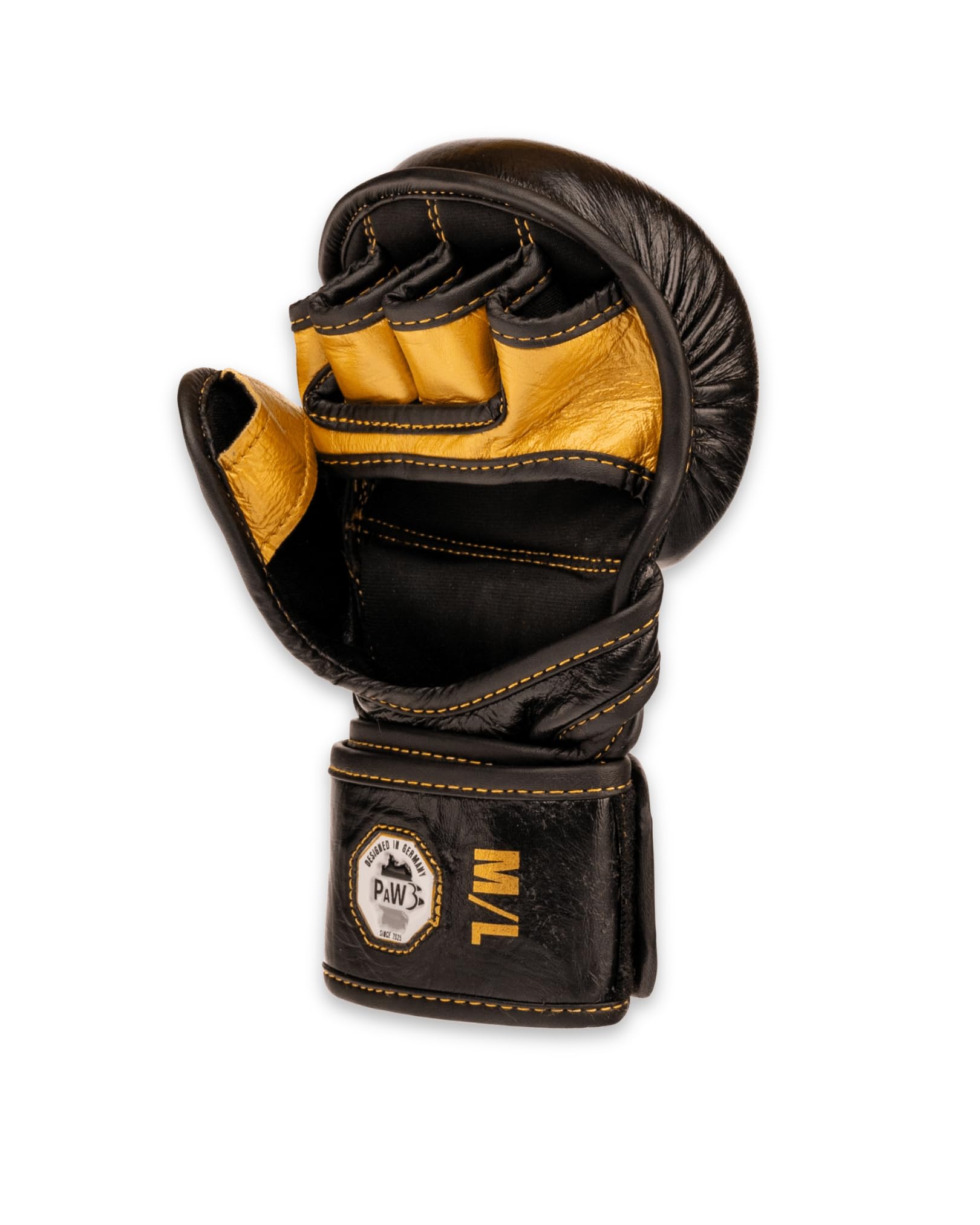 PAW x Golden Era MMA Handschuhe Leder – Kampfsport Handschuhe für MMA, Grappling, Sparring & Training – Fight Gloves für Herren & Damen – Schwarz Gold