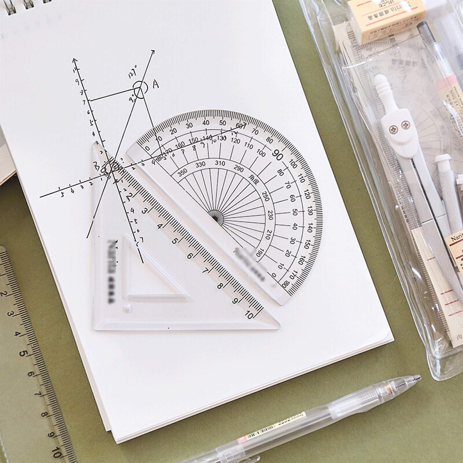 Set di Calibri Circolari da 10 Pezzi, Set di Compasso per La Scuola di Geometria, con Goniometro, Righello, Matita per Matematica, Geometria, Miglior Regalo, Set di Calibri Circolari