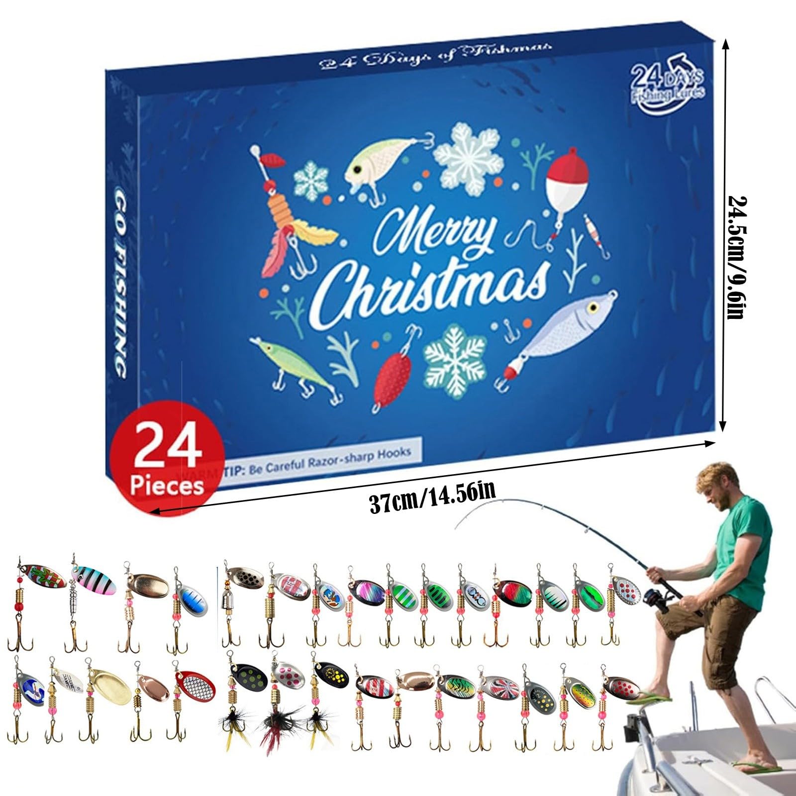 Calendario de Adviento de Navidad 2024 para adultos, hombres, adolescentes y niños, 24 días de Navidad, cuenta regresiva, señuelo de pesca, juego de aparejos de pesca sorpresa de Navidad, regalo para