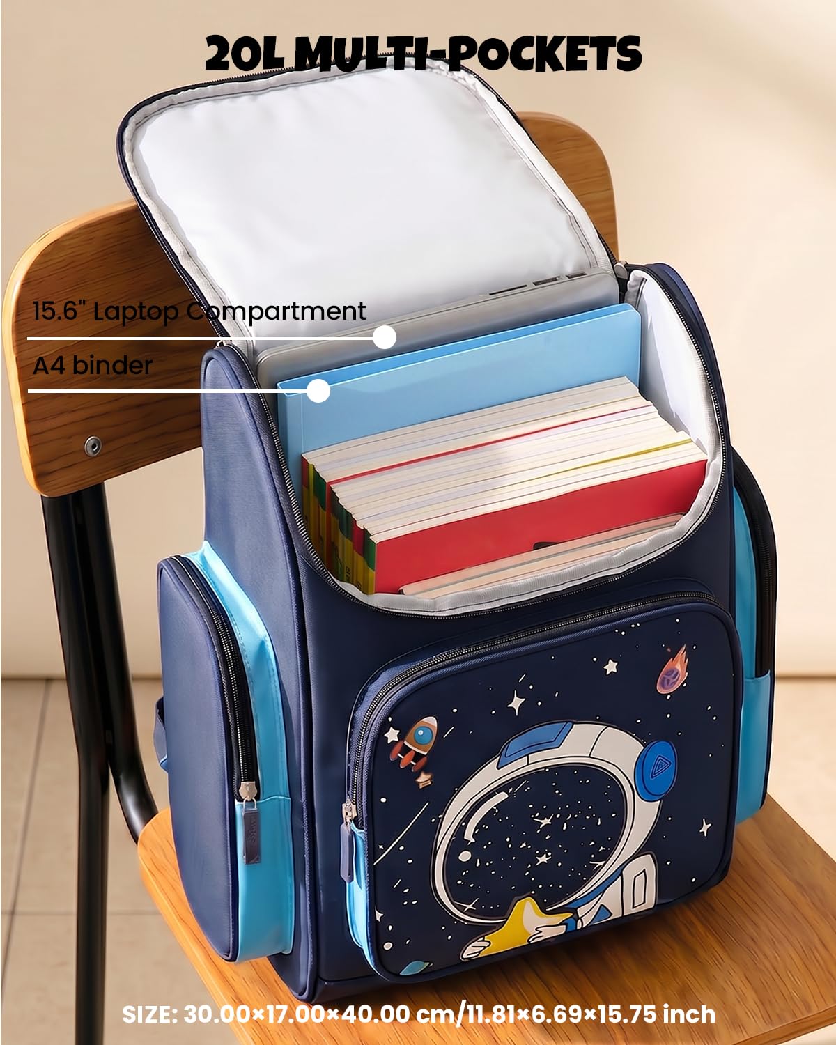 Amythe Cartable École Ados Garçons 8 à 15 ans 3 pièces Voyage Grand, Bleu