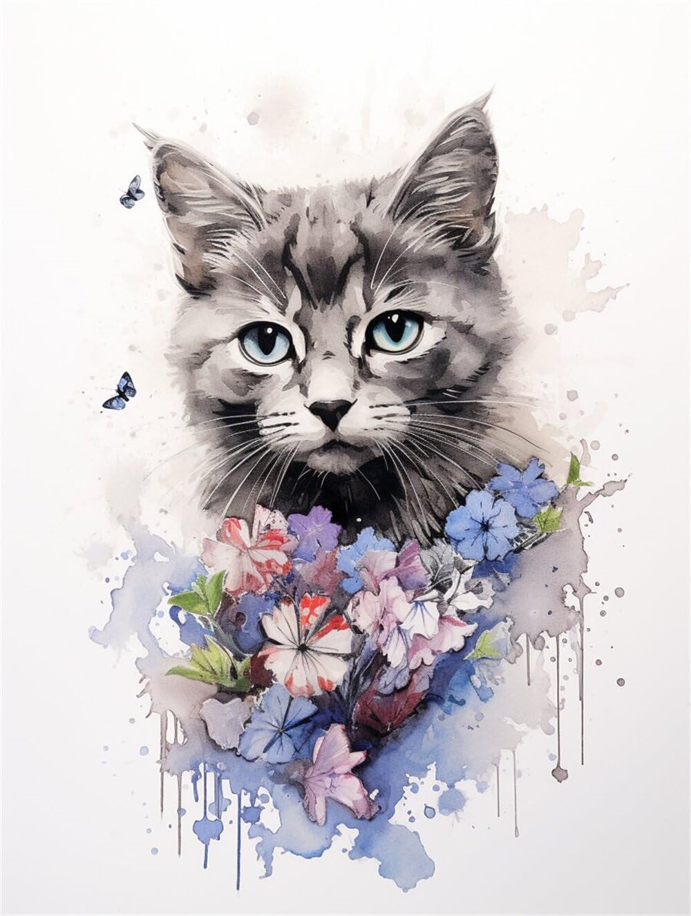 Kit Da Ricamo Con Perline Punto Croce Fai-Da-Te Gattini E Fiori Kit Da Ricamo Con Perline Animali Kit Ad Ago Punto Croce Con Perline Pittura Con Perline 3D Artigianato 40x50cm