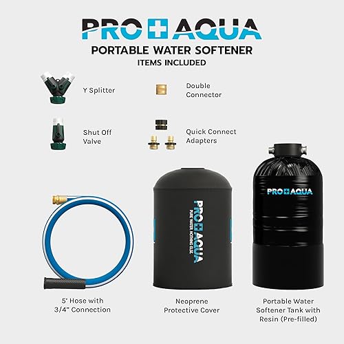 Miniatura 5 de PRO+AQUA Suavizante de agua portátil de 16,000 granos para RV, remolques, barcos, lavado de autos móvil, lavado a presión, protege los sistemas de