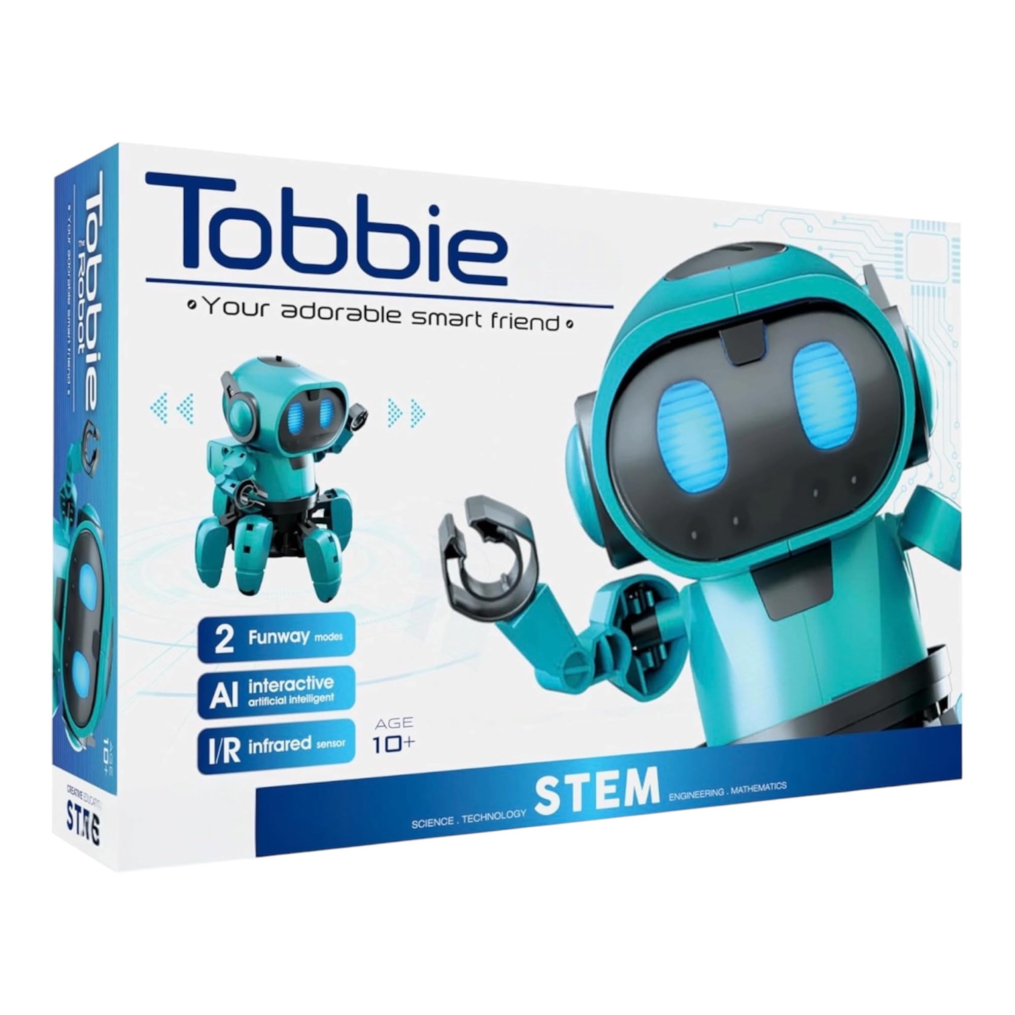 Tobbie the Self-Guiding AI Robot STEM Kit – Build Your Own Interactive Robot Toy – Educational Science & Coding Construction Set for Kids – Blue Robotics Gift