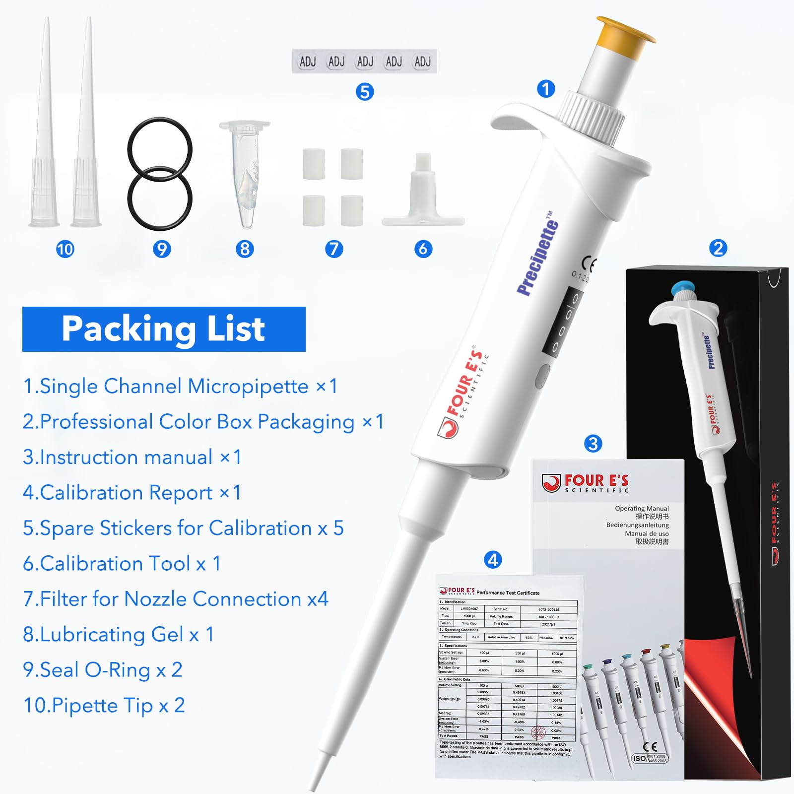 Pipeta de 0.1-2.0μl Micropipeta de laboratorio de un solo canal Pipeta de alta precisión Micro pipetas de volumen ajustable con porción inferior autoclavable