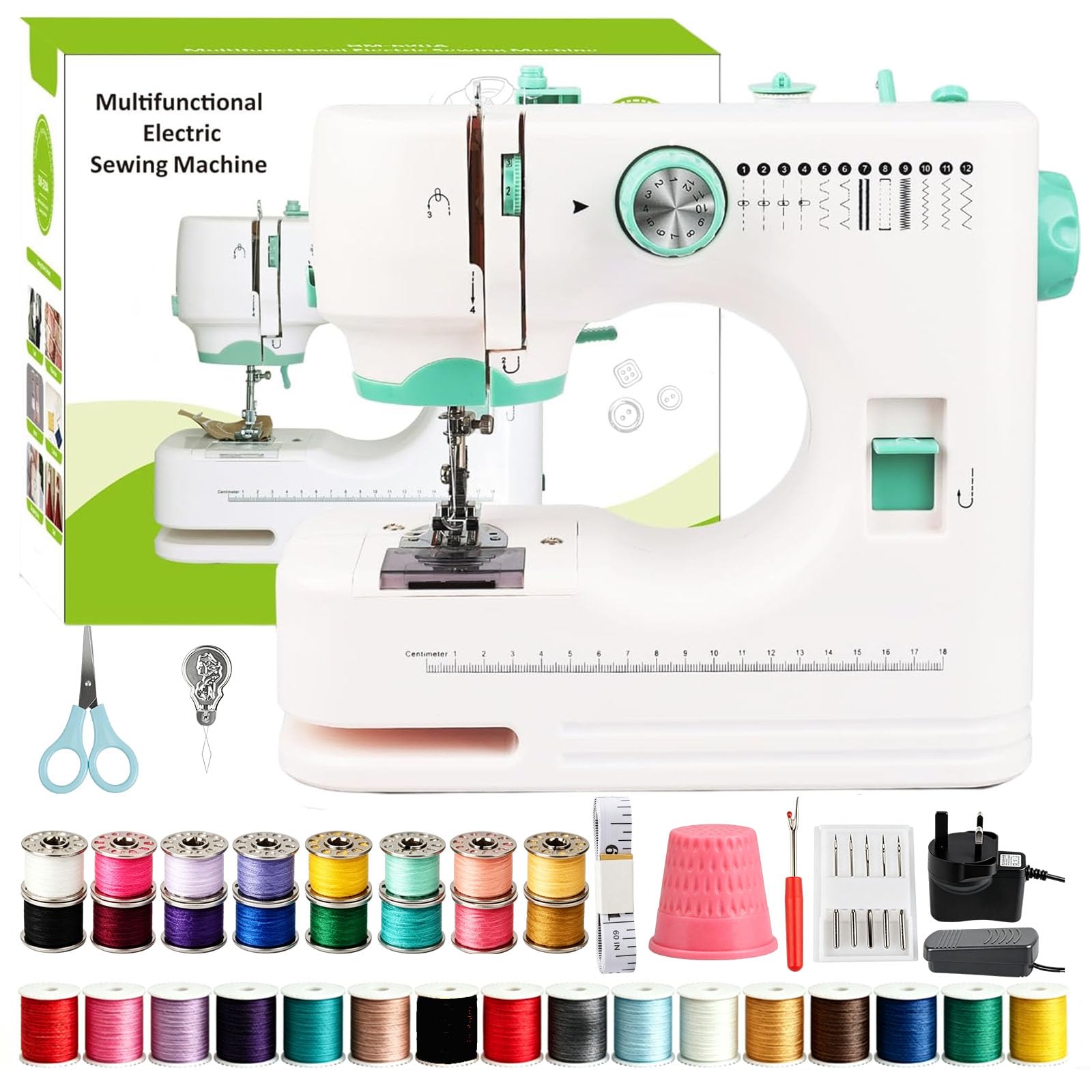 Sewing Machine for Beginners, Compact Sewing Kit with 12 Built-in Stitches, Dual Speed Control and Reverse Stitch Function, Ideal for Home DIY, Craft Projects and Textile Hobbyists