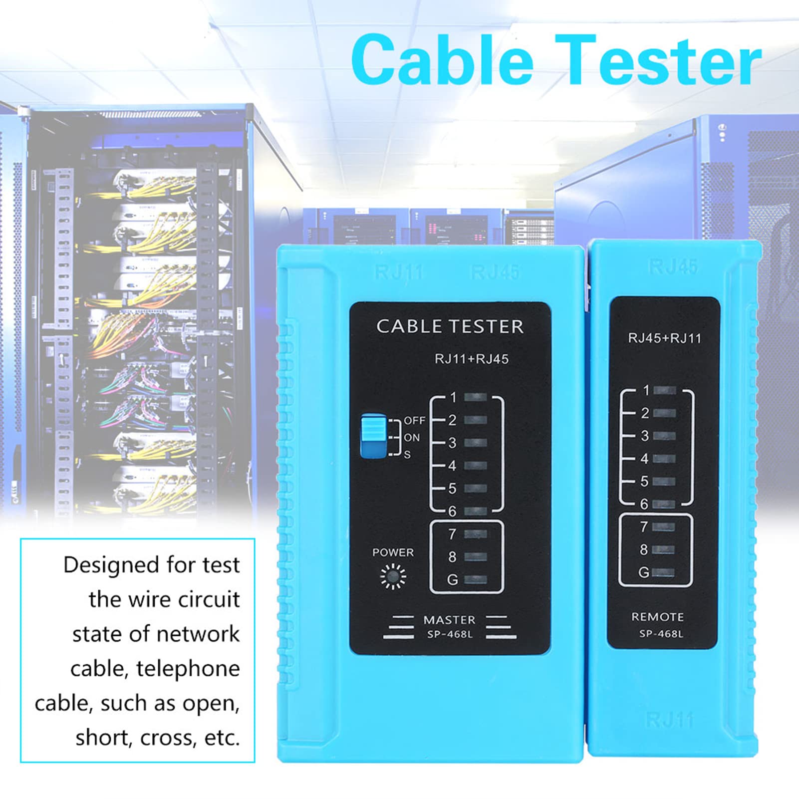 Network Cable Tester, Automatic Scan Model Judge Wrong Connection RJ45 RJ11 Test Tool for Home and Outdoor Use