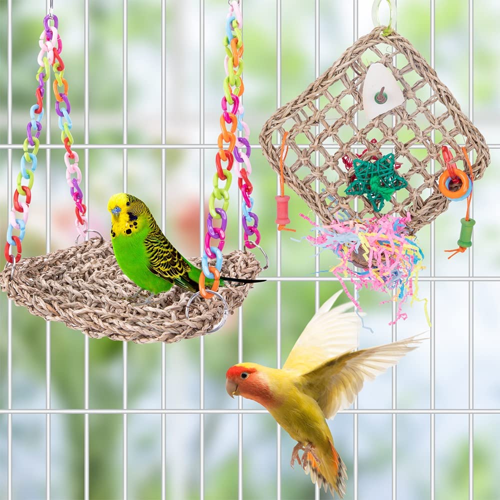 Juguete de Red de Escalada ArinkO: Columpio de Cuerda Natural para Loros y cacatúas - Hamaca para Masticar y Entrenar