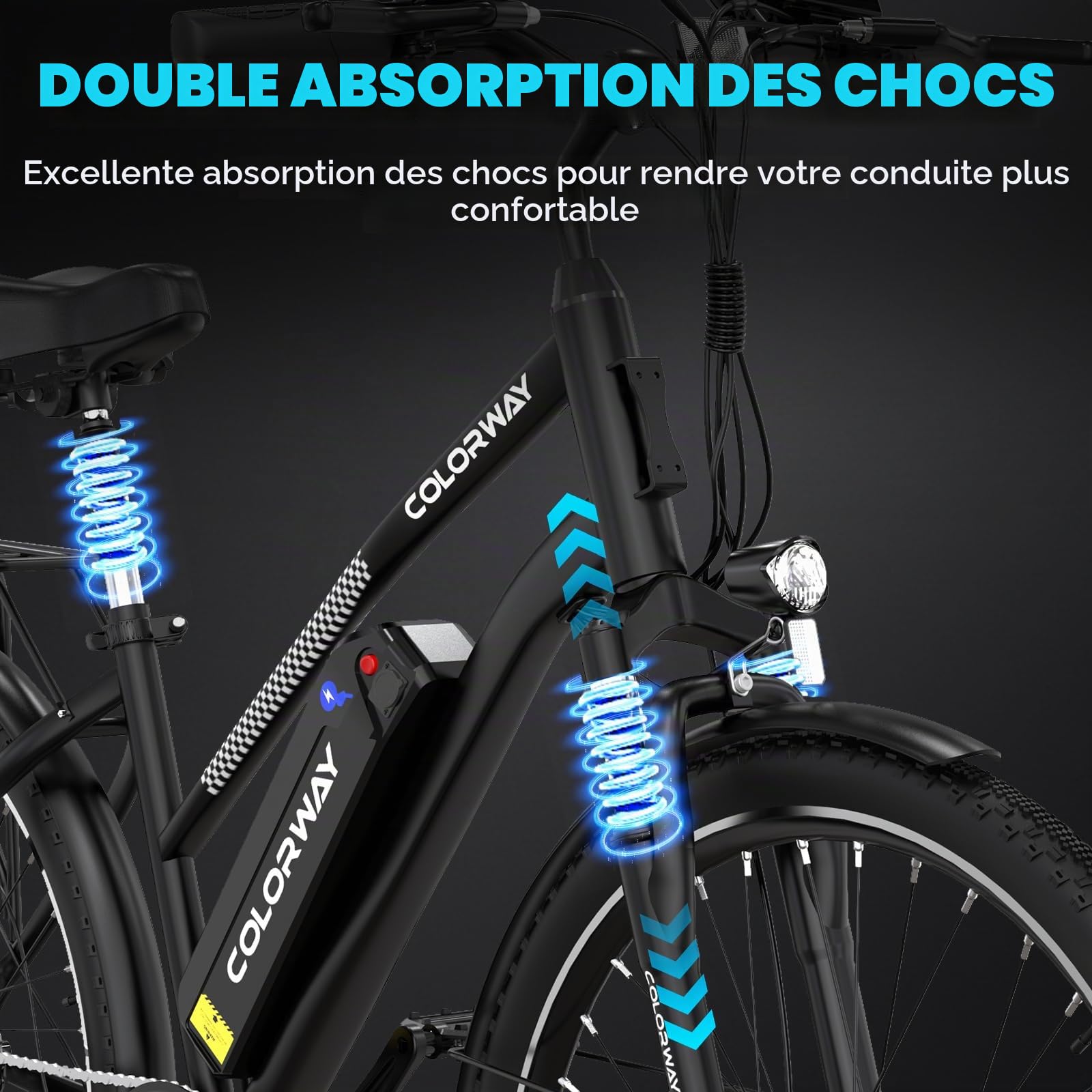 COLORWAY Vélo Électrique, ebike de 28 Pouces pour hommes et femmes, vélo électrique de ville avec au lithium amovible 36V 15Ah, 7 vitesses avec moteur 250W, écran intelligent, autonomie de 45 à 100 km
