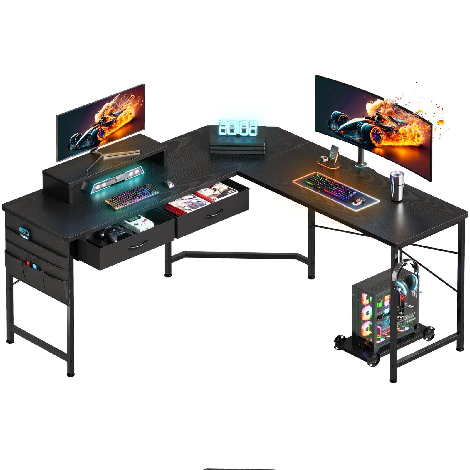 パソコンデスク Amazon | ゲーミングデスク L字デスク 幅130cm パソコンデスク pc