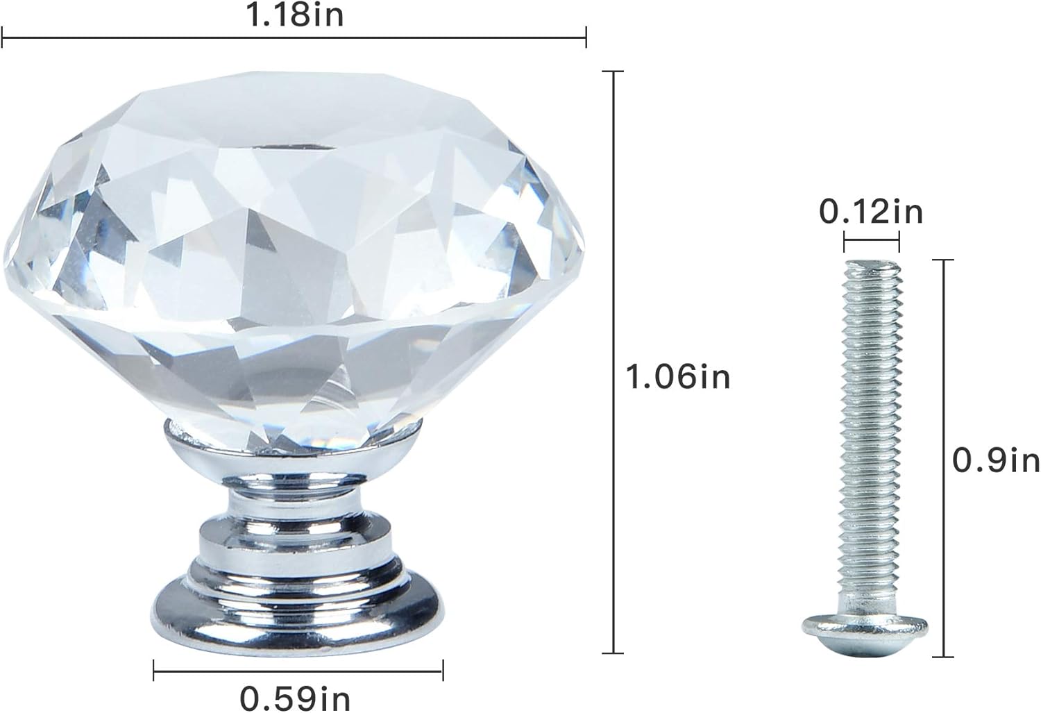 30 pcs Crystal Drawer Knobs, Crystal Glass Dresser Knobs with Screws, Clear Diamond Shape Pulls Handles for Cabinet Drawers, Cupboard Wardrobe Pulls Decoration (1.18in)