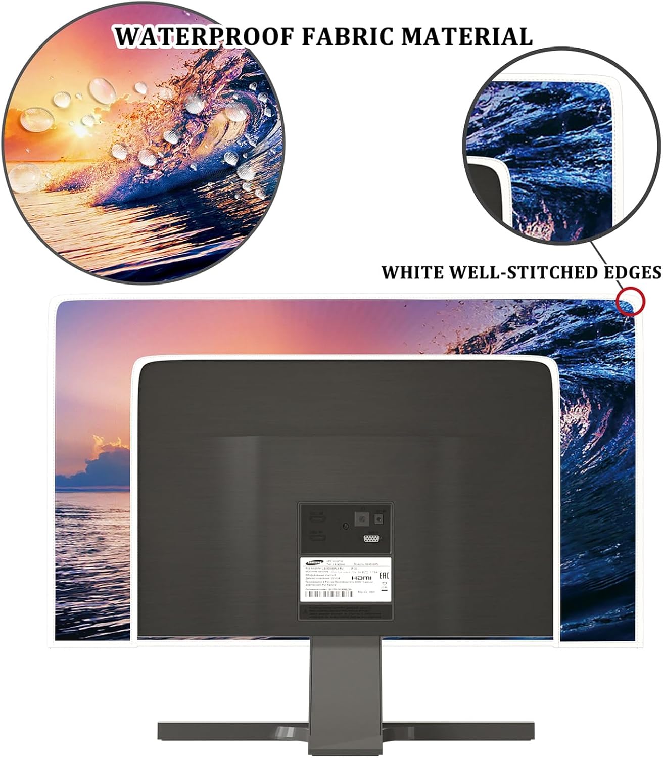 Baocicco Sunlight Ocean Waterproof Screen TV Dust Cover 80 Inch Sunrise Sunset Sea Wave Decorative TV Display Screen Cover Anti-Static Dustproof Protective Covers for Television LED LCD OLED