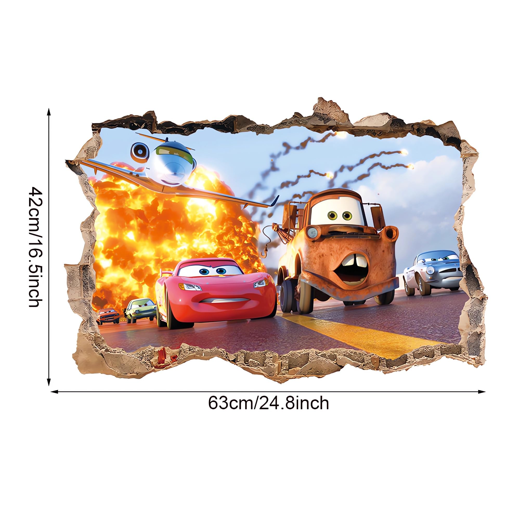 3D Cars Wallpaper Wall Decals Sticker for Kids Bedroom,Kids Baby Nursery Wall Decoration,Cartoon Poster Sticker Decor - Image 3