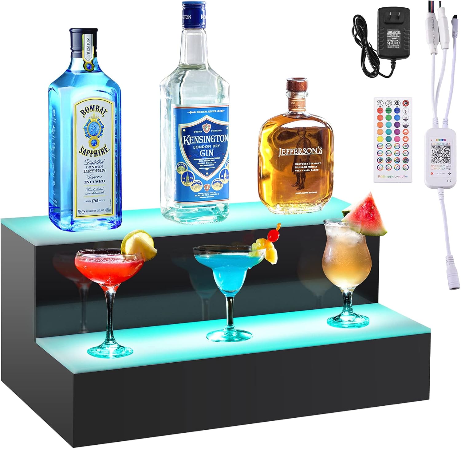 PNKKODW Liquor Bottle Display Shelf,16 Inch 2 Step LED