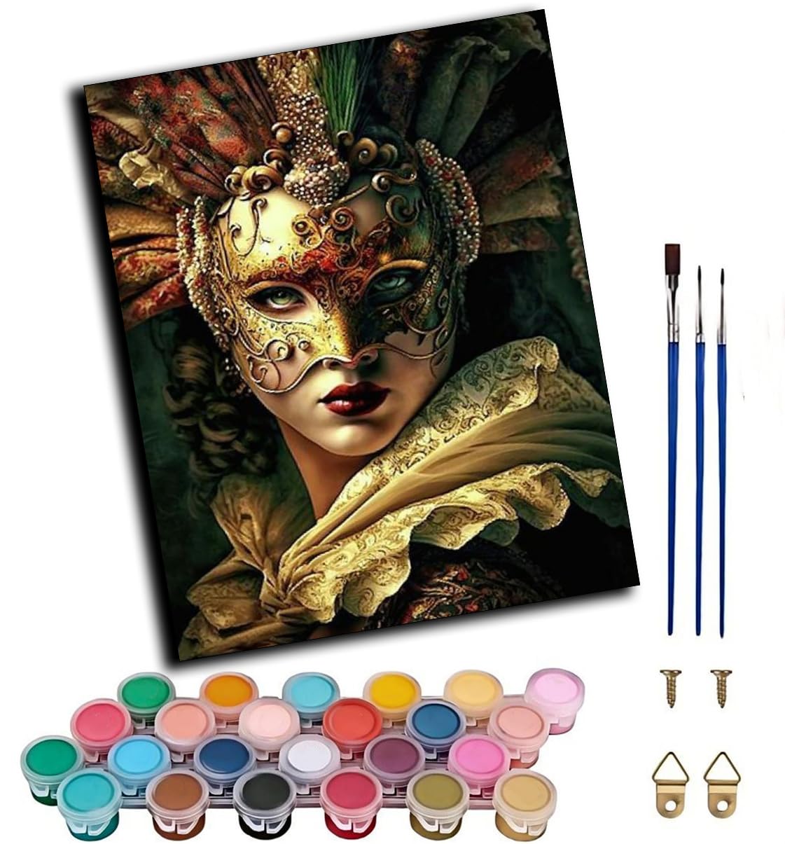 CAOGUANYU Paint by Numbers for Adult,Retro mask Beauty DIY Canvas Oil Painting Kit for with Paintbrushes Acrylic Pigment Drawing Paintwork 16x20inch,with Frame
