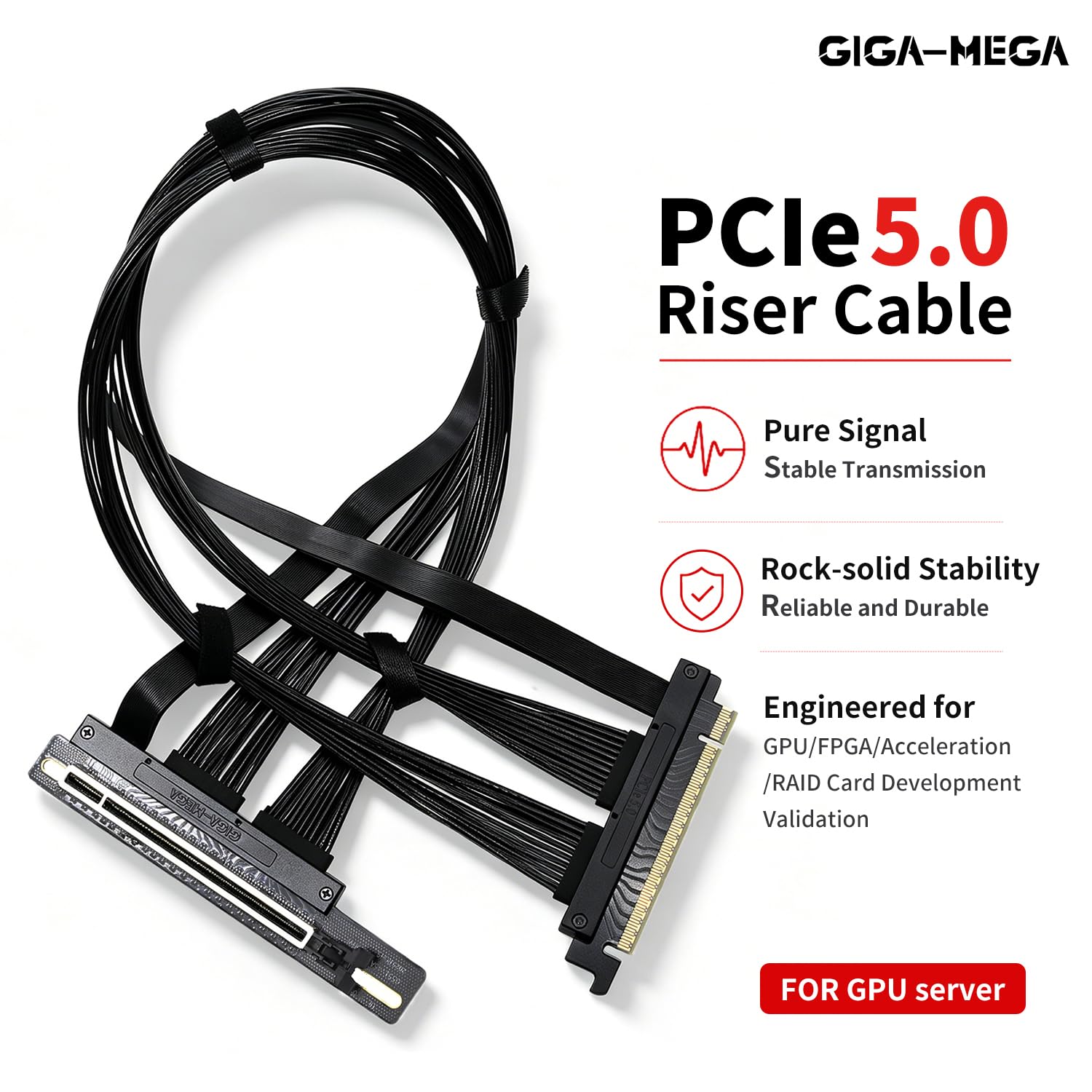 Cavo riser PCIe 5.0 X16 ad angolo retto a sinistra, cavo flessibile dritto per server AI, lunghezza 50-60 cm, bianco e nero (bianco, angolo retto, 50 cm)