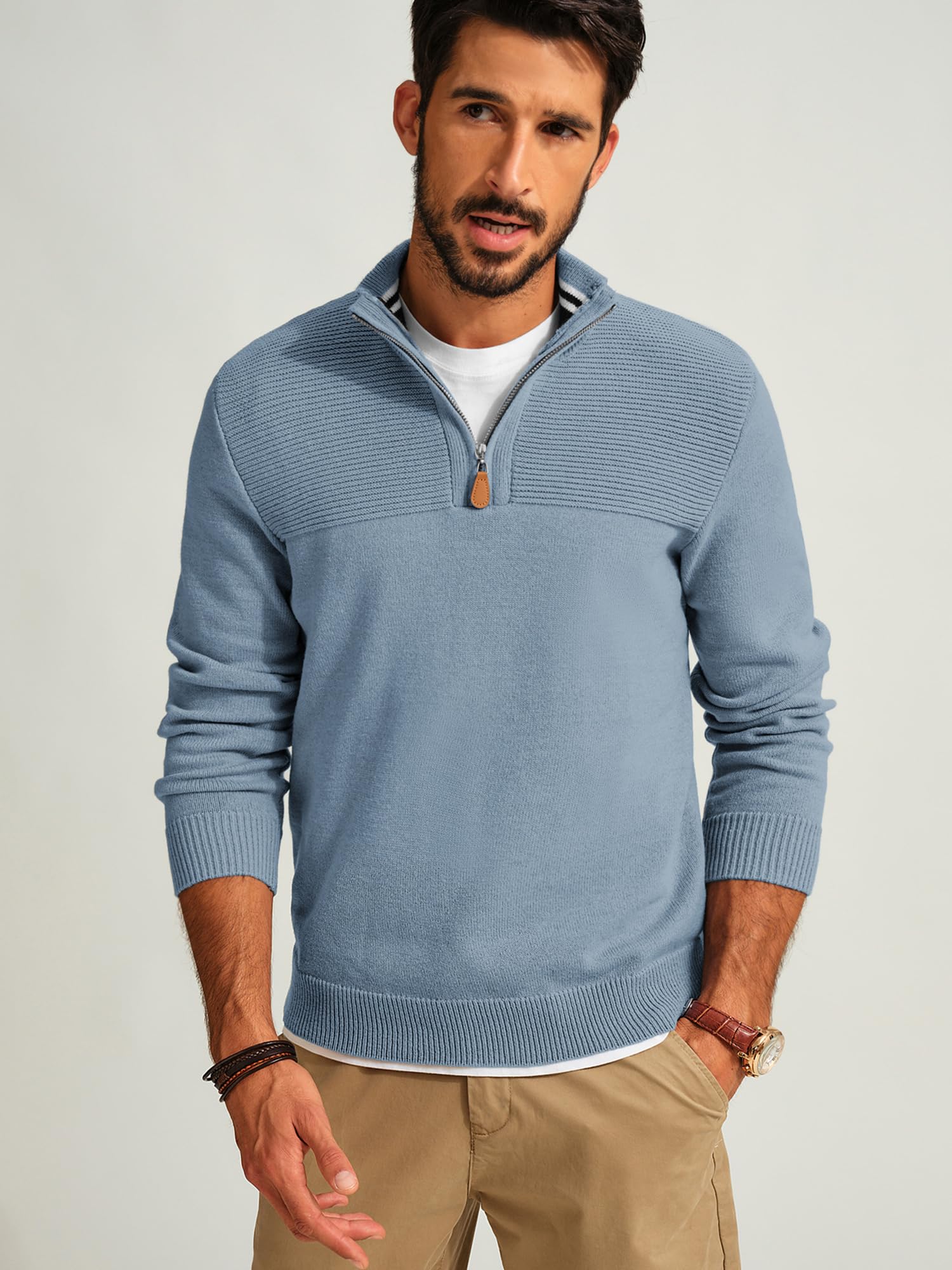 PJ PAUL JONES Men's Quarter Zip Sweater Slim Fit Casual Pullover Sweater Mock Neck Polo Sweaters