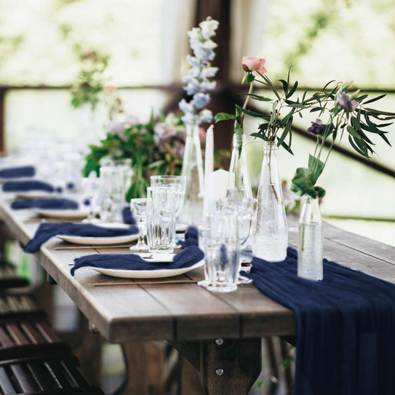 Camino De Mesa De Gasa Azul Real De 10 Pies, Camino De Mesa De Gasa Para Boda, Recepción, Despedida De Soltera, Fiesta De Cumpleaños, Decoración De Mesa Bohemia, Rústico, Romántico, Camino