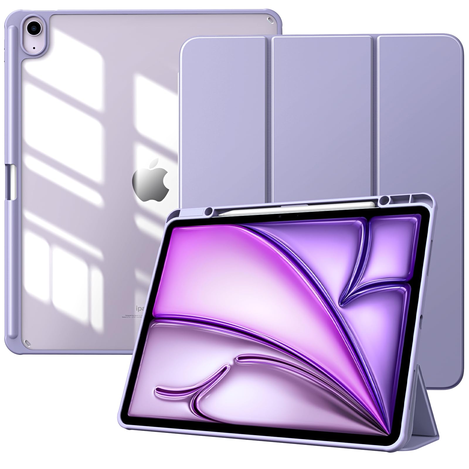 TiMOVO Custodia per Nuovo iPad Air 13 Pollici (M2) 2024 con Portapenne, Cover Protettiva per iPad Air 13 2024 con Supporto Pieghevole & Retro Trasparente, Auto Sveglia/Sonno, Taro Viola