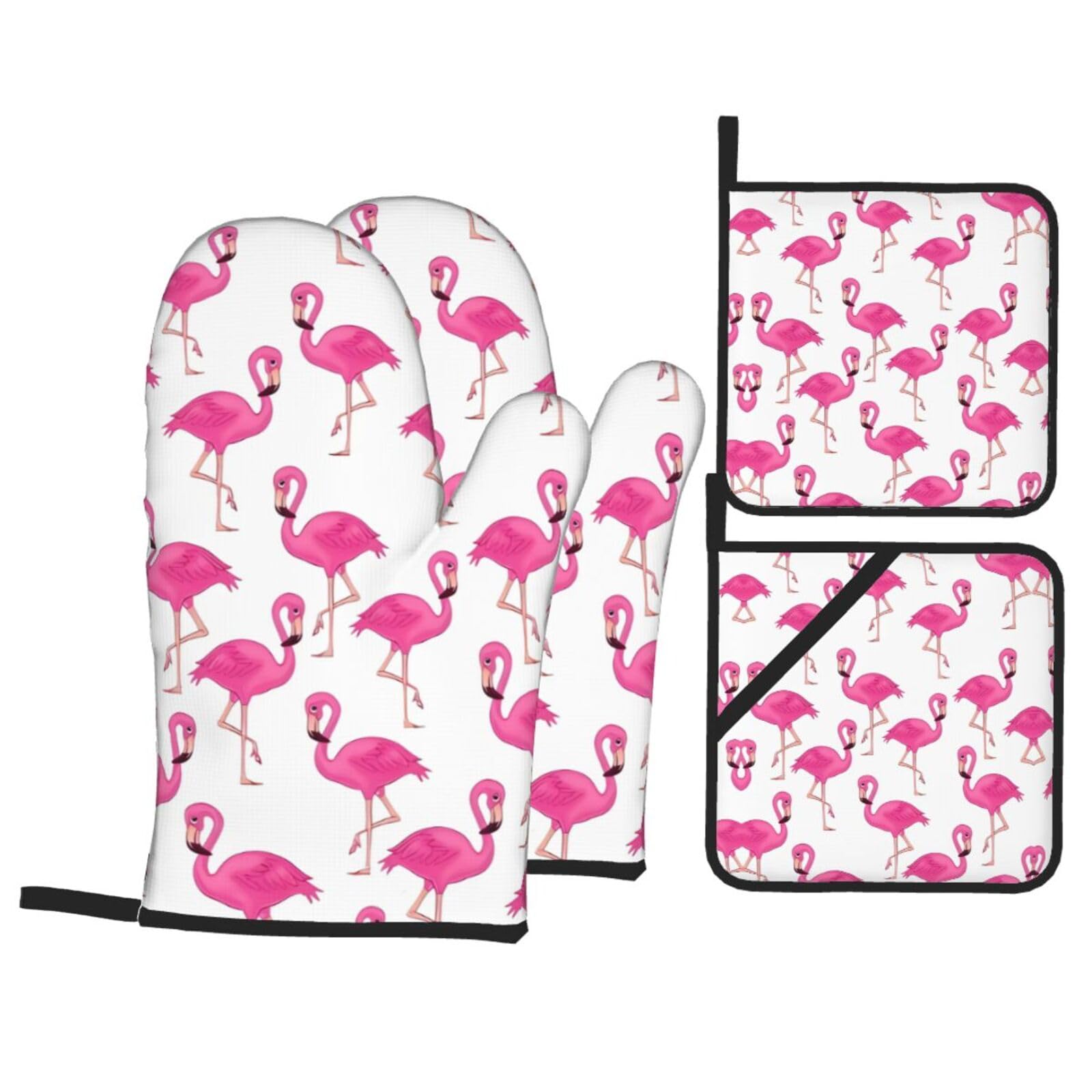 WHJSHOP pink flamingo Prints Kitchen Layers: Waterproof Oven Covers for Safe Handling & Easy Cleanup – 4 Piece Heat Protection Bundle