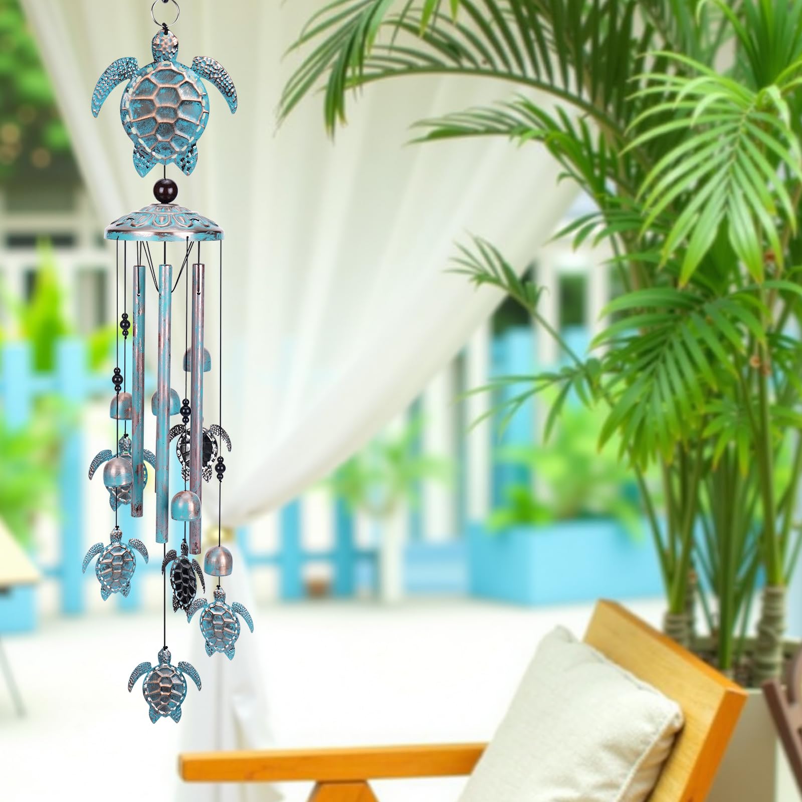 Meeresschildkröten-Windspiel für draußen, Schildkröten-Geschenke für Frauen, Männer, Mutter, Oma, einzigartiges Meerestier-Metall-dekoratives Windspiel mit S-Haken, Dekoration für Geburtstag, Zuhause