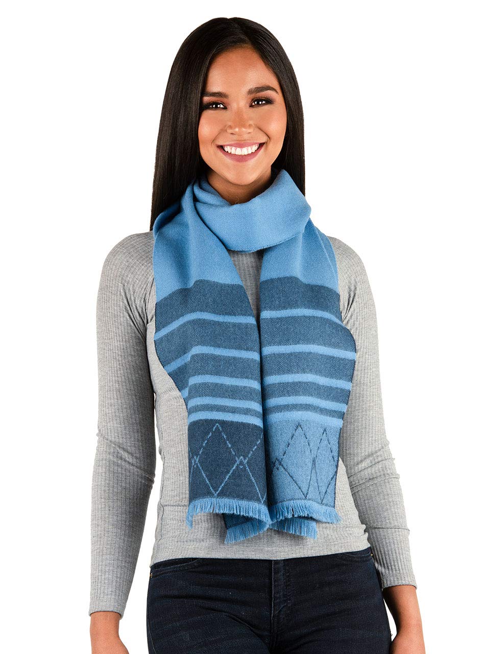 Inca Fashions - Alpaca Wool Scarf - 100% Pure Baby Alpaca Wool - Diamond Stripe with Eyelash Fringe (Blue/Charcoal)
