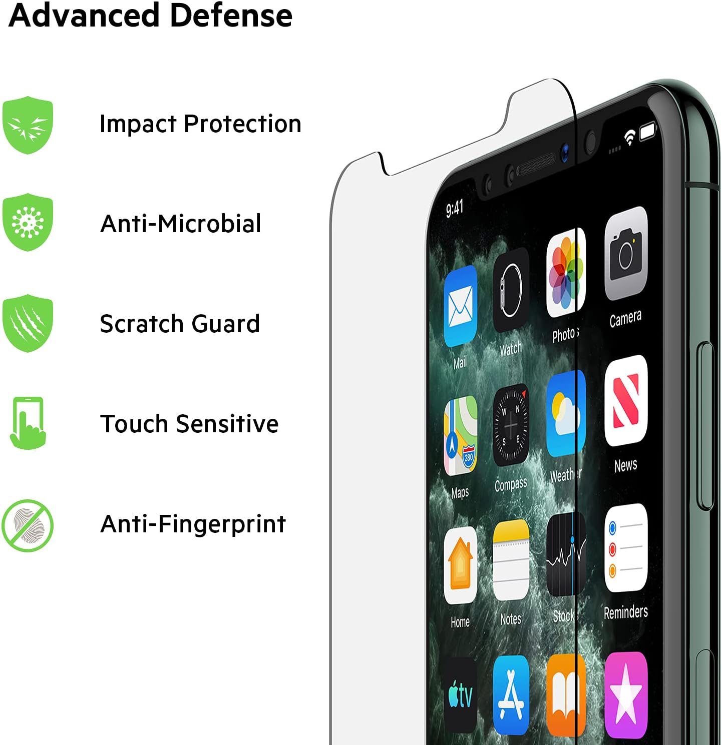 Belkin Screen Protector for Apple iPhone 11 Pro, iPhone XS or iPhone X with Antimicrobial-Treated Coating and Included Easy Align Tray for Simple, Bubble Free Installation, ScreenForce TemperedGlass