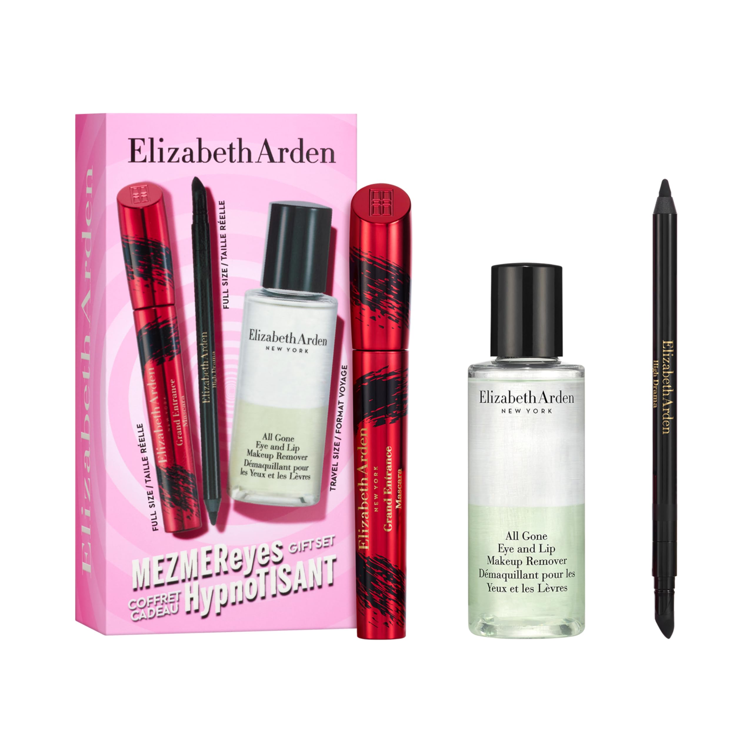 Elizabeth Arden - MezmerEyes 3-Piece Gift Set, Waterproof Volumizing Mascara and Budge-Proof Eyeliner, Gentle Bi-Phase Makeup Remover with Vitamins, Luxury Eye Makeup Set