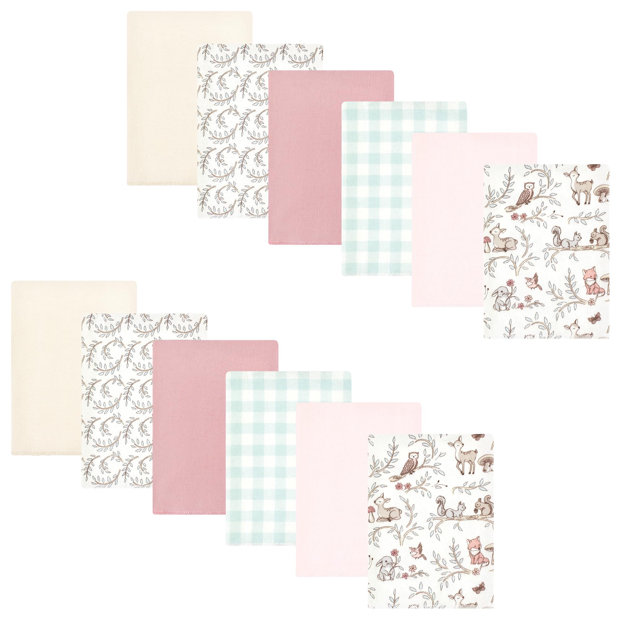 Hudson Baby Unisex Baby Cotton Poly Flannel Burp Cloths Bundle, Girl Woodland Pals, One Size