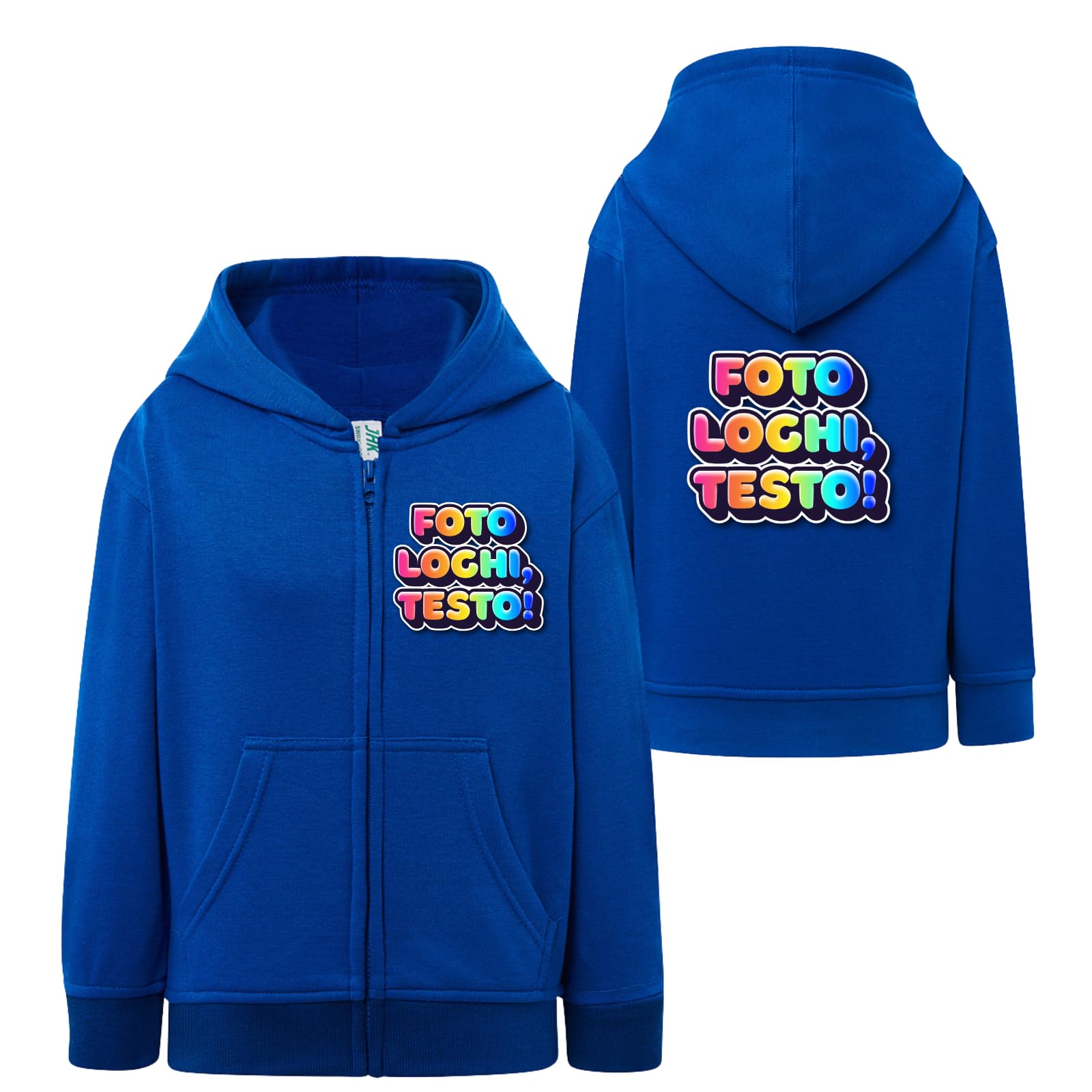 D&Vlab Felpa bambino Ragazzo Unisex con zip e cappuccio tasche giacca invernale aperta felpata Maglia Tuta Personalizzabile Logo Foto Testo per palestre eventi occasioni