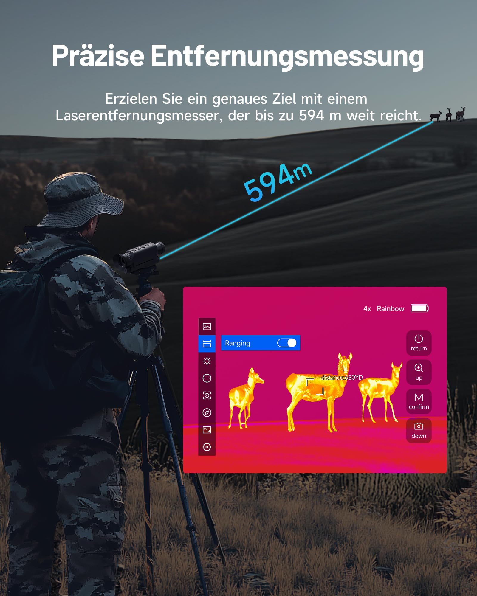 TOPDON TS005 Wärmebildkamera Jagd, 384x288 IR-Auflösung, 35mm verstellbares Objektiv, 600m Laserentfernung, 50Hz Wärmebild-Nachtsicht-Monokular, 64GB Speicher, für Tierbeobachtung & Outdoor-Erkundung