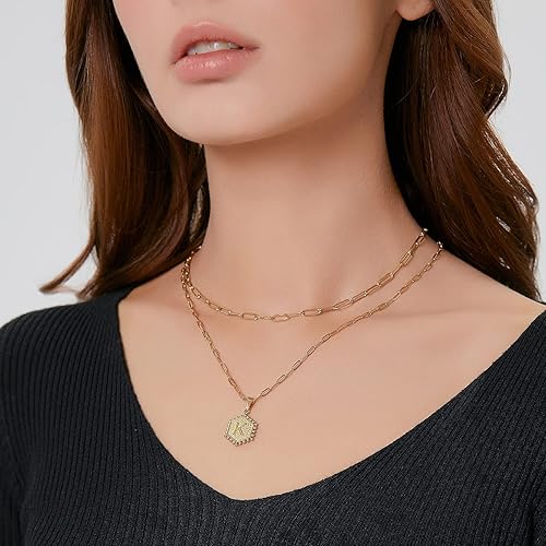 Miniatura 3 de Gold Layered Necklaces for Women,14K Gold Plated Paperclip Chain Necklace Personalized Letter Pendant Initial Necklaces Gold Jewelry