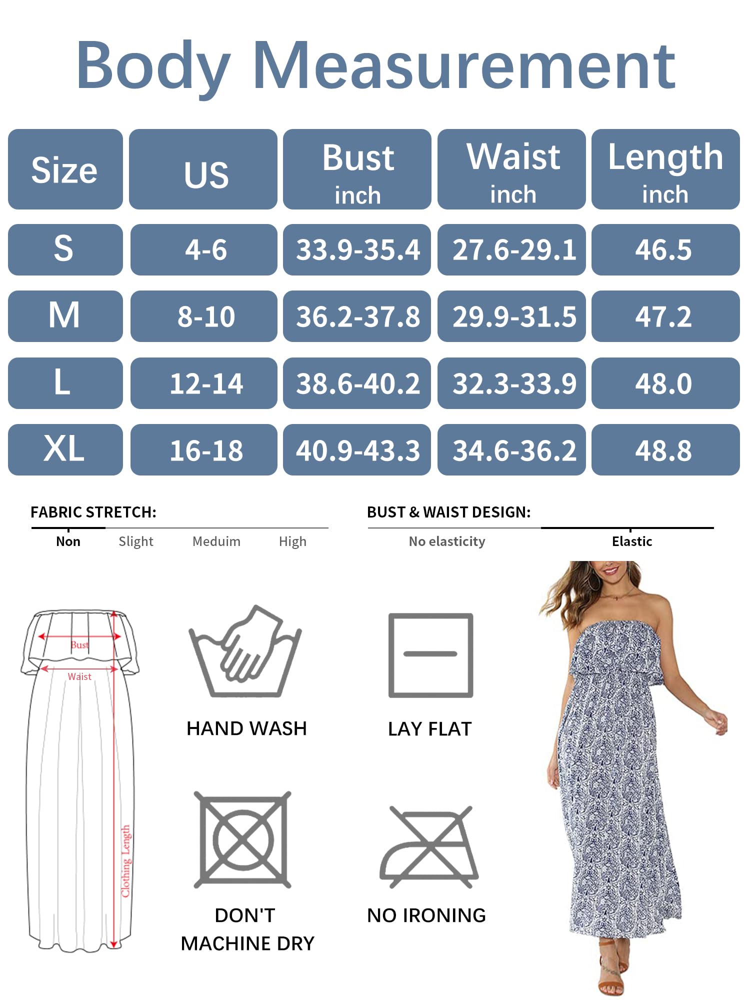ZMPSIISA Vestido Largo de Verano para Mujer, con Hombros Descubiertos, Volantes, sin Tirantes, Color Azul y Blanco, de Porcelana, Estilo Bohemio, Informal, Holgado