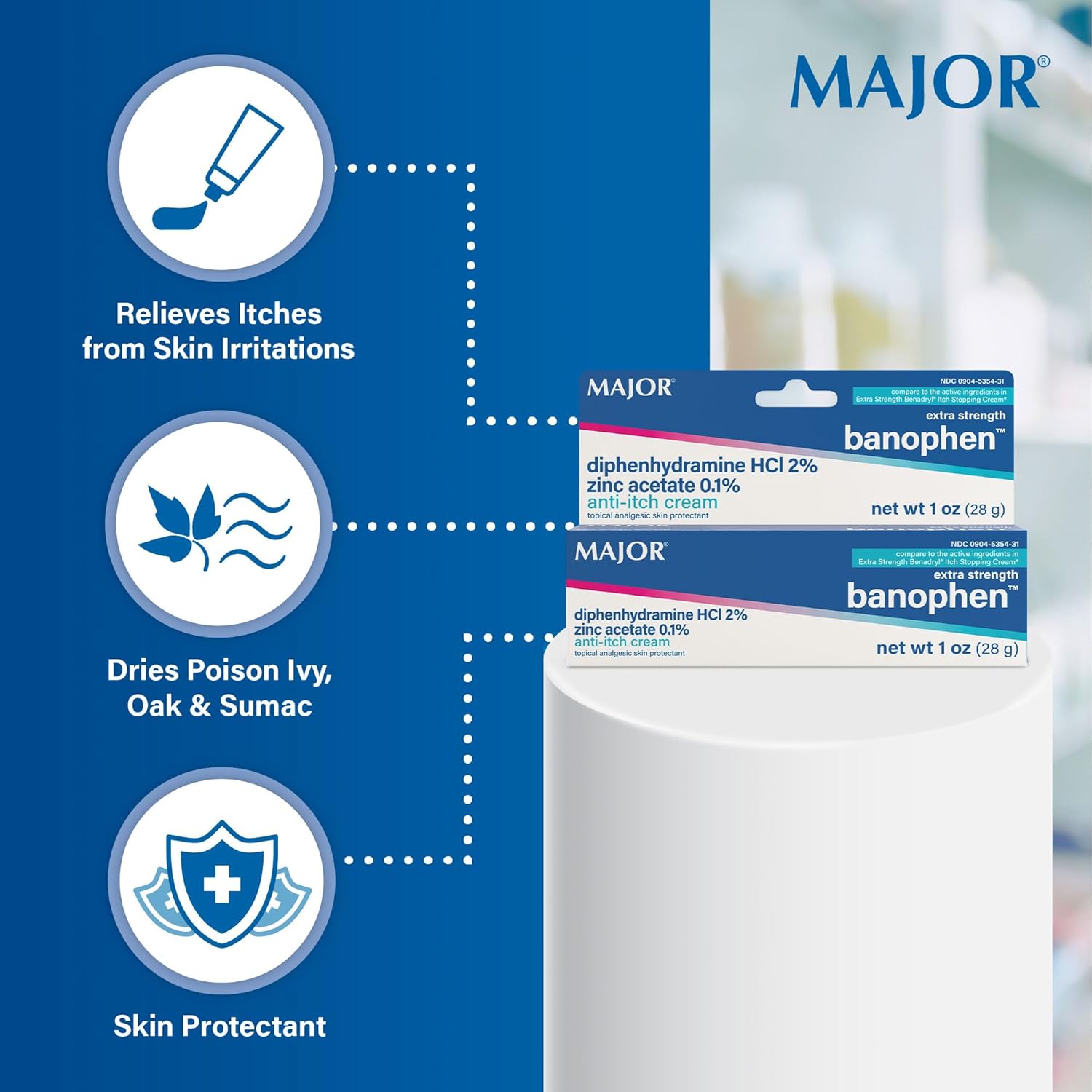 MAJOR Extra Strength Banophen - Anti-Itch Cream - Topical Analgesic Skin Protectant - Helps Relieve Itches from Insect Bites and Skin Irritations - 1 Oz. (4 Pack)