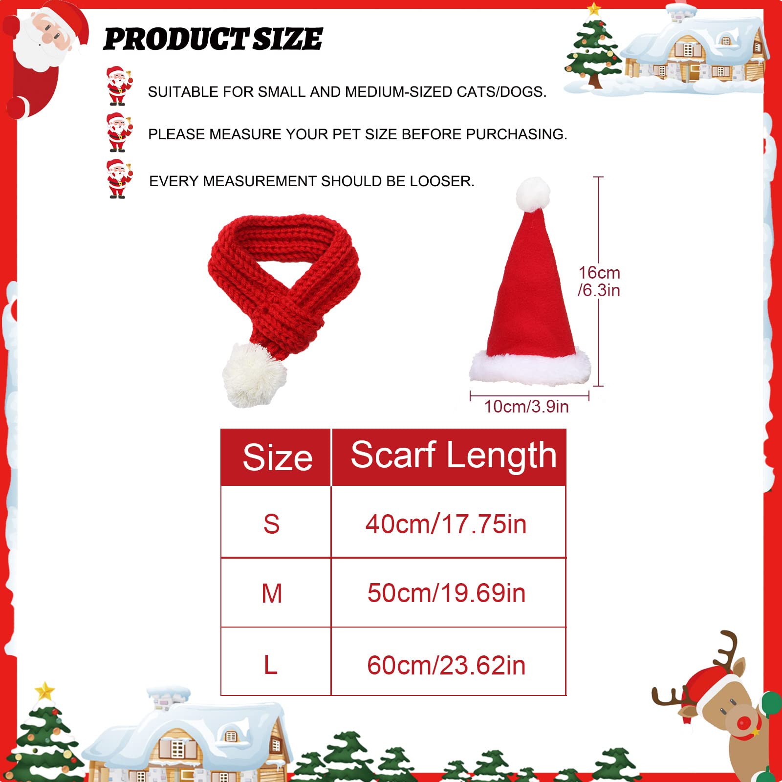 Dog Christmas Outfit Christmas Pet Knit Scarf Red Pet Scarf Santa Hat Xmas Pets Costume Accessories for Puppy Small Dogs Cat (S) - Image 2