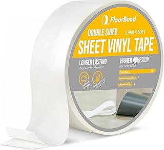 Sheet Vinyl Floor Tape 1.9”X50FT – Permanent Vinyl Flooring Adhesive Tape for Wood & Concrete Subfloors – Strong Glue Alternative for Sheet Vinyl Floor – Heavy Duty